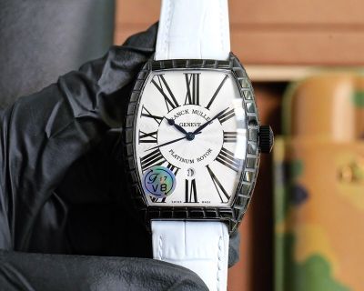 Franck Muller Cintree Curvex 55*42*13mm White Face White Leather Band Black Watch